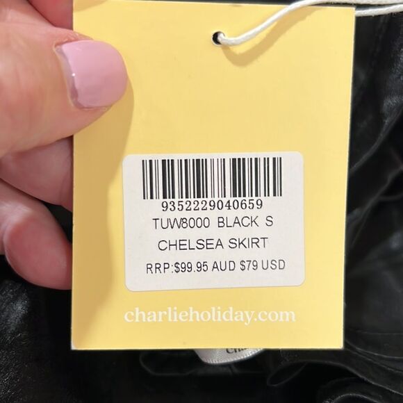 Charlie Holiday Black Satin Chelsea Skirt NWT - Picture 10 of 15